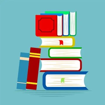 Cool vector flat design illustration on reading with abstract pile of books a Stock Illustration