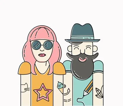 Cool vector hipster couple Stock Illustration