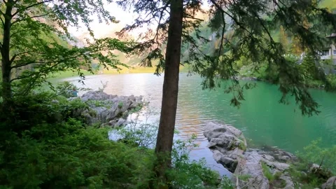 Cool video at a mountain lake called Seealpsee in Switzerland. Stock Footage 174846466