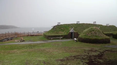 Cool viking settlement in l'anse aux meadows in Newfoundland Canada Stock Footage 77496478