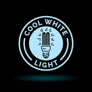 Cool white fluorescent light blue lightbulb icon symbol. Stock Illustration