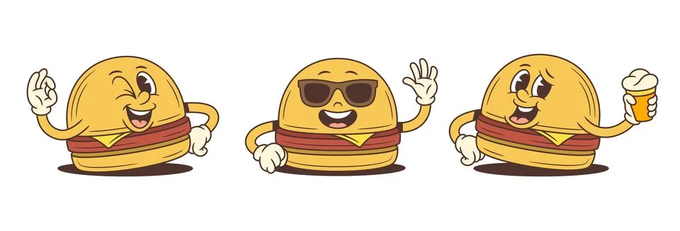 A Cool Winking Hamburger Cartoon Character Poses Vector Illustration Set Ilustración de archivo