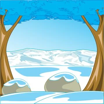 Cool winter landscape with tree and mountain Stock Illustration