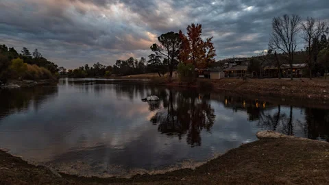 Cool Winter Sunset over Small Lake in California Stock Footage 284288410