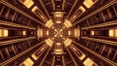 Cool yellow 3D rendering futuristic sci-fi techno lights - a cool wallpaper Stock Illustration