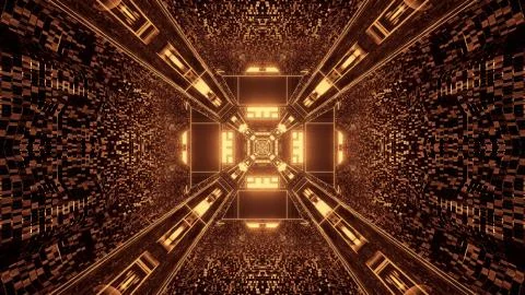Cool yellow 3D rendering futuristic sci-fi techno lights - a cool wallpaper Illustrazione stock