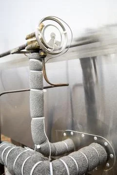 Coolant radiator flowing part system of the machine engine. Industrial and Foto stock