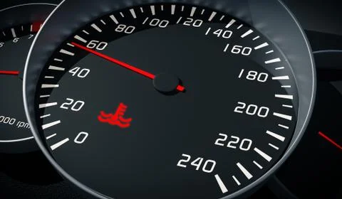 Coolant warning light in car dashboard. Engine overheating control. 3D render Stock Illustration