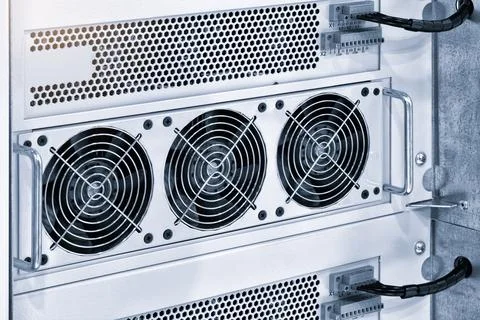 Cooler Fan inside Desktop Computer Case PC supercomputer server or computing  스톡 사진