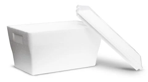 Cooler. Styrofoam Cooler box. White foam plastic Cooler box for ice. Stock Photos