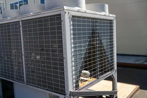 Cooler for wine fermentation tanks, assembled in a module for outdoor placeme Stock Photos