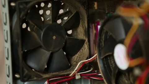 Coolers of the computer with dust pollution Stock Footage