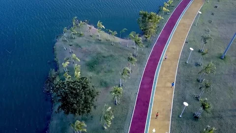 Coolest Bicycle Track Ever Next to Lake Tung Sang in Khon Kaen. Aerial Stock-Footage 124217112