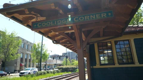Coolidge Corner Brookline MBTA Train Passing By Stock Footage 246437168