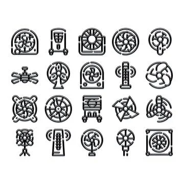 Cooling and ventilation electrical appliance icons set Illustration