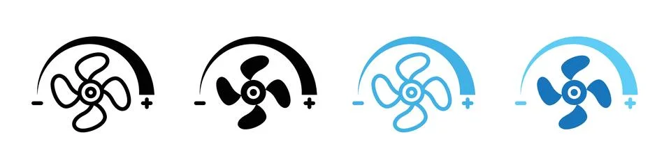 Cooling and Ventilation Icon Set with Adjustable Fan Speed Controls and Air.. Stock Illustration