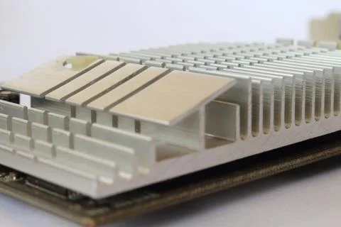 Cooling Board on Computer Graphics Card on White Background. Fotos Stock