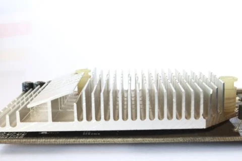 Cooling Board on Computer Graphics Card on White Background. Stock Photos