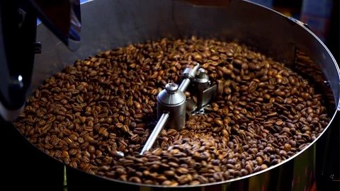 Cooling coffee beans after roasting. Roasting machine, close-up Stock Footage 89826118
