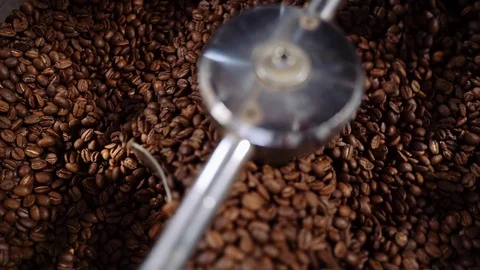 Cooling coffee beans after roasting. Roasting, closeup, slow motion Stock Footage 119883825