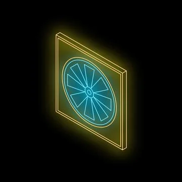 Cooling fan with neon light effect isolated on black background, isometric vi Stock Illustration