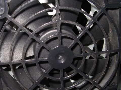 Cooling fan system of computer. Big black plastic cooler set on heat exchange Stock Photos