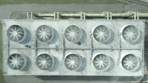 Cooling fan system at gas fired power plant Stock Footage 197129176