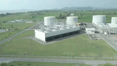Cooling fan system at gas-fired power plant Stock Footage 197350429