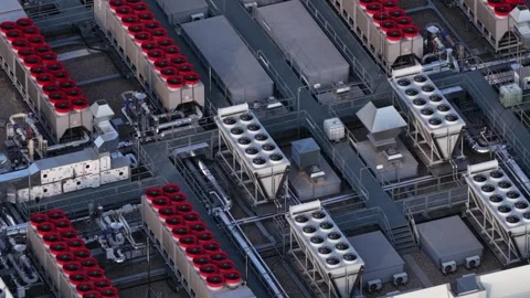 Cooling fans on top of a large scale data center, IT technology, Internet Stock Footage 315651485
