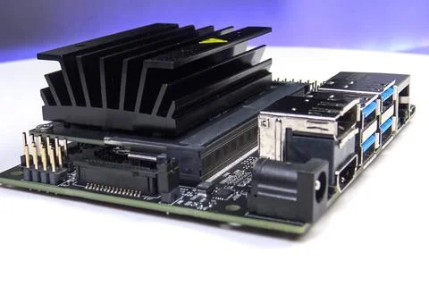 Cooling radiator for mini computer board. Cooling electronics. Cooling rad... 스톡 사진