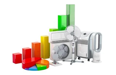 Cooling system and climate control equipment with growth bar graph and pie... Stock-Fotos