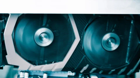 Cooling system closeup of powerful graphic card for computer gaming and mining 스톡 동영상 89525660