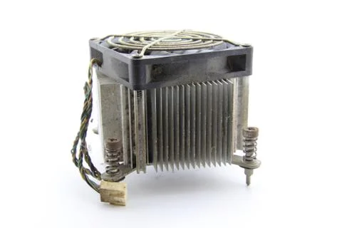 Cooling system for the cpu in computer, old aluminium pc processor cooler hea 写真素材