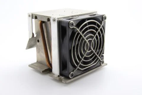 Cooling system for the cpu in computer, old aluminium pc processor cooler hea 写真素材