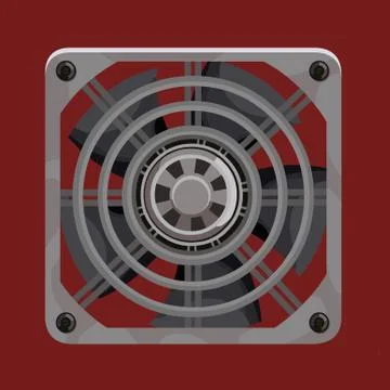 Cooling system fan behind grey metal grille Stock Illustration