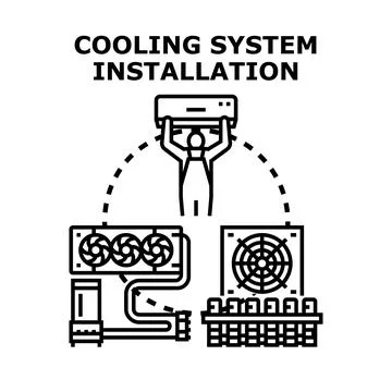 Cooling system installation providing efficient temperature management Stock Illustration