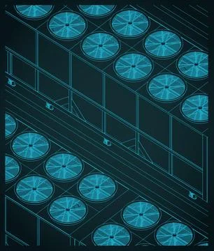 Cooling system isometric blueprint Stock Illustration