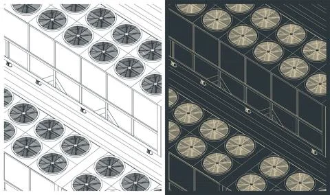 Cooling system isometric blueprints Stock Illustration
