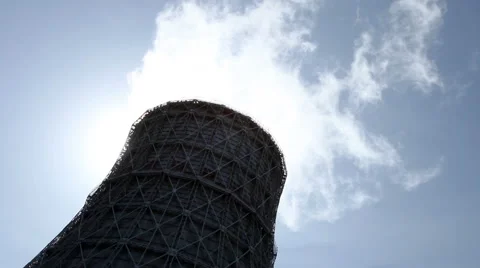 The cooling system of a nuclear reactor. One cooling tower Stock-Footage 64151939