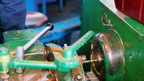 Cooling technology. Lathe during operation.working on an old lathe Stock Footage 109338733