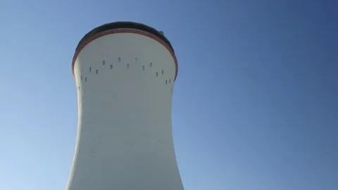 Cooling tower against the blue sky in Marghera industrial area - Venice - Stock Footage 85018034