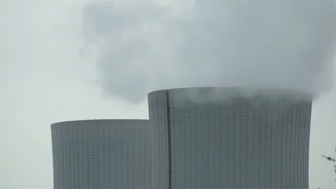 Cooling Tower Closeup on Cloudy Day Timelapse Stock Footage 74188536