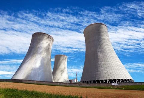 Cooling tower with clouds, nuclear power plant Stock Photos