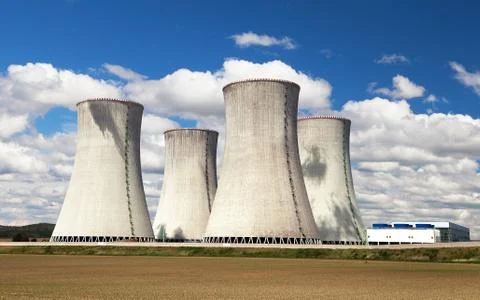 Cooling tower with clouds, nuclear power plant Dukovany Foto stock