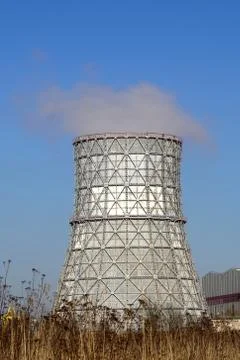 Cooling tower - a device for cooling large quantities of water Stock Photos