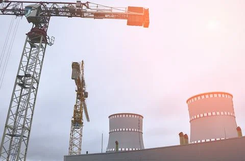 Cooling tower of an environmentally friendly nuclear power plant under constr Stock Photos