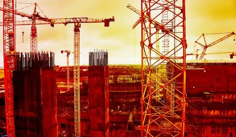 Cooling tower of an environmentally friendly nuclear power plant under constr Stock Photos