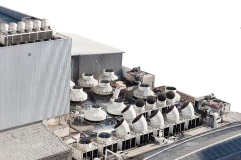 Cooling tower set in a large building Data center is installed on the roof -  Foto stock