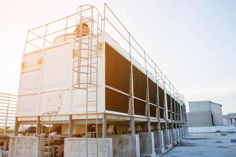 Cooling tower set in a large building Data center is installed on the roof -  Stock Photos