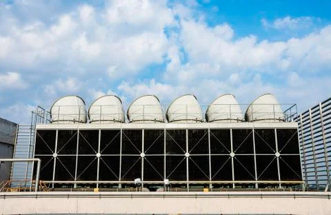 Cooling tower set in a large building Data center is installed on the roof -  Stock Photos